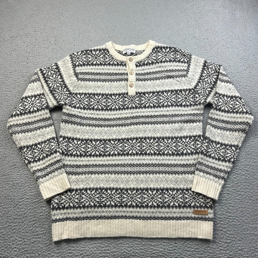 Icewear Urdur Henley Sweater Womens Medium Fair Isle Wool Angora Blend